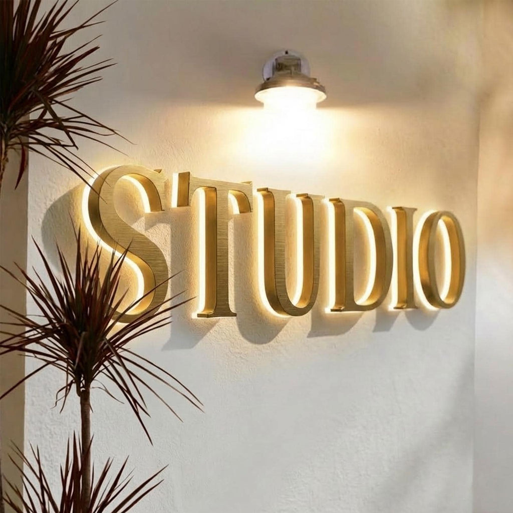 Custom LED Halo Backlit Metal Logo Sign – Office Reception & Workspace Branding