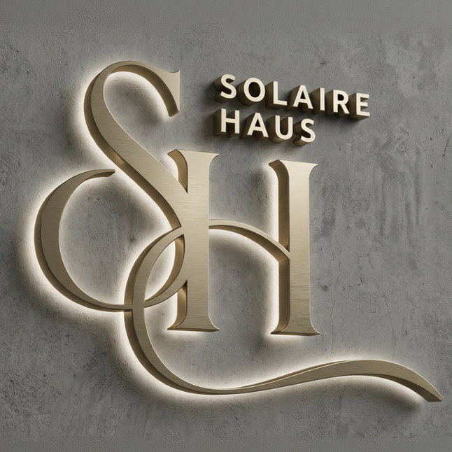 Custom LED Halo Backlit Metal Logo Sign – Brushed Champagne Gold Finish