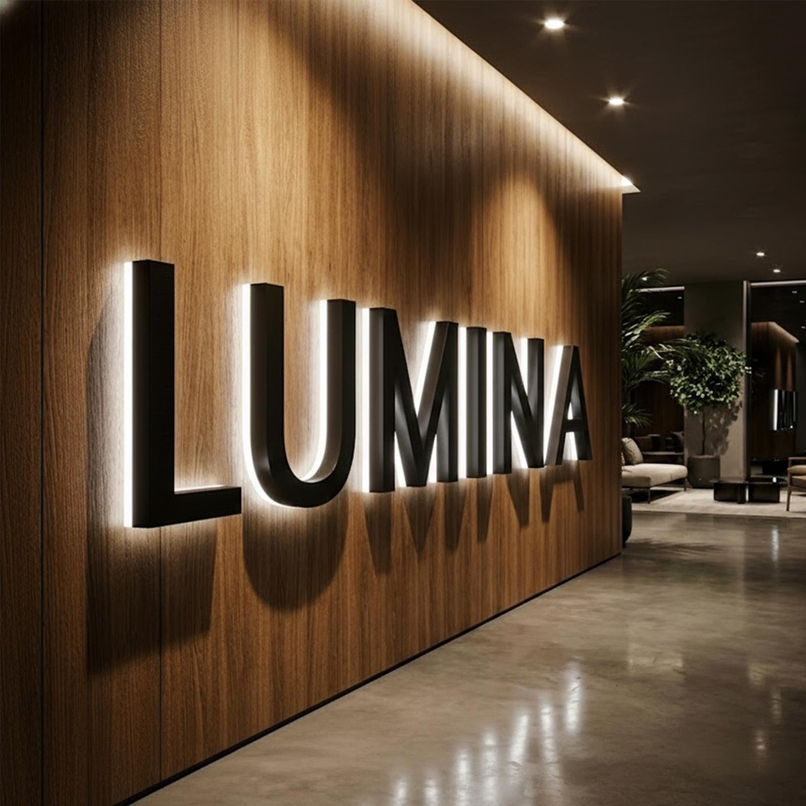 Custom LED Halo Backlit Stainless Steel Logo Sign – Storefront, Office & Reception