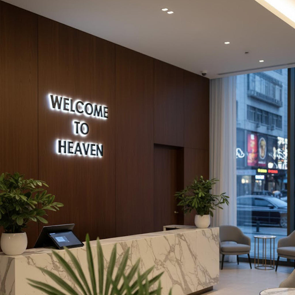 Custom LED Halo Backlit Metal Logo Sign – Brushed Champagne Gold Finish