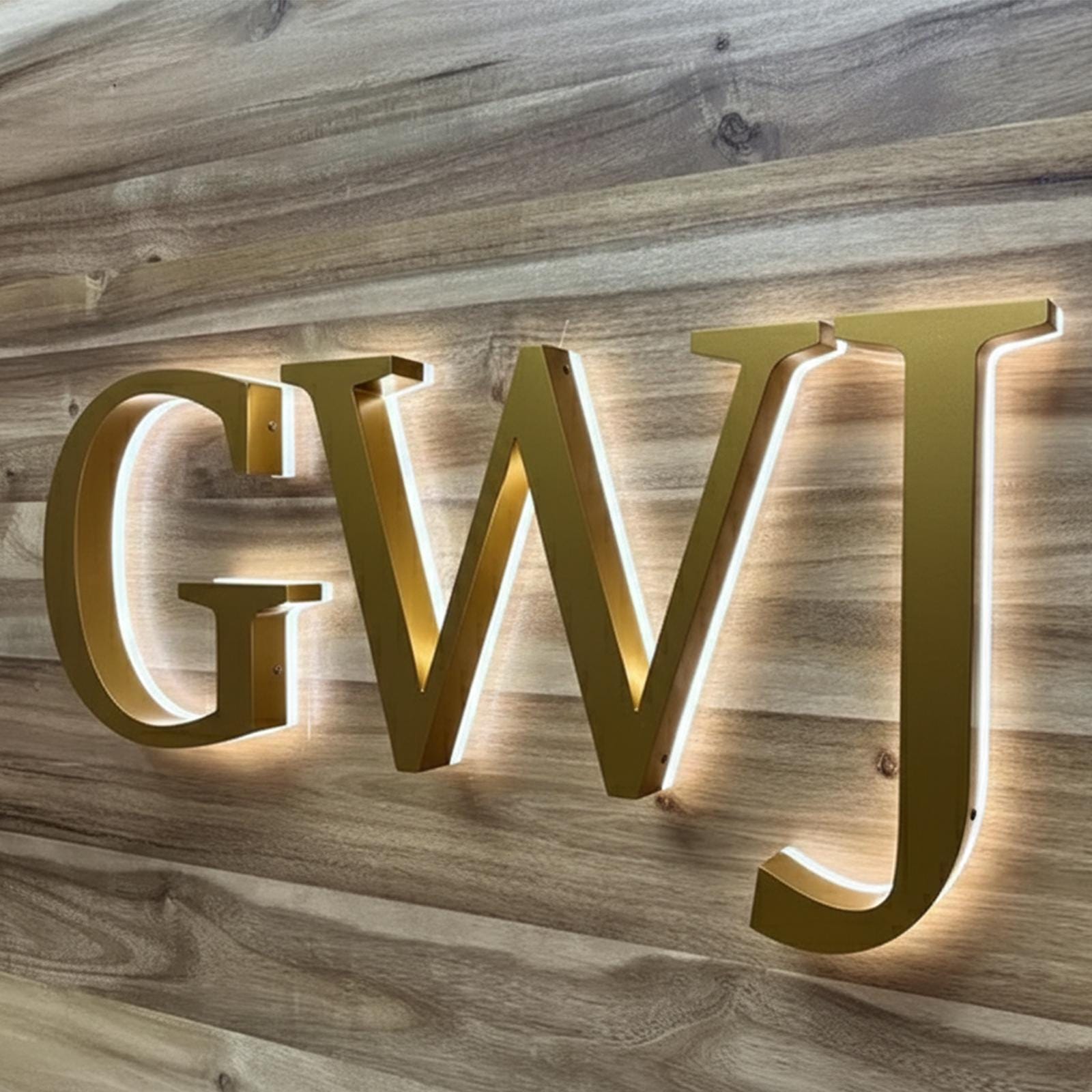 Custom LED Halo Backlit Gold Stainless Steel Logo Letters – Office & Reception Wall Display