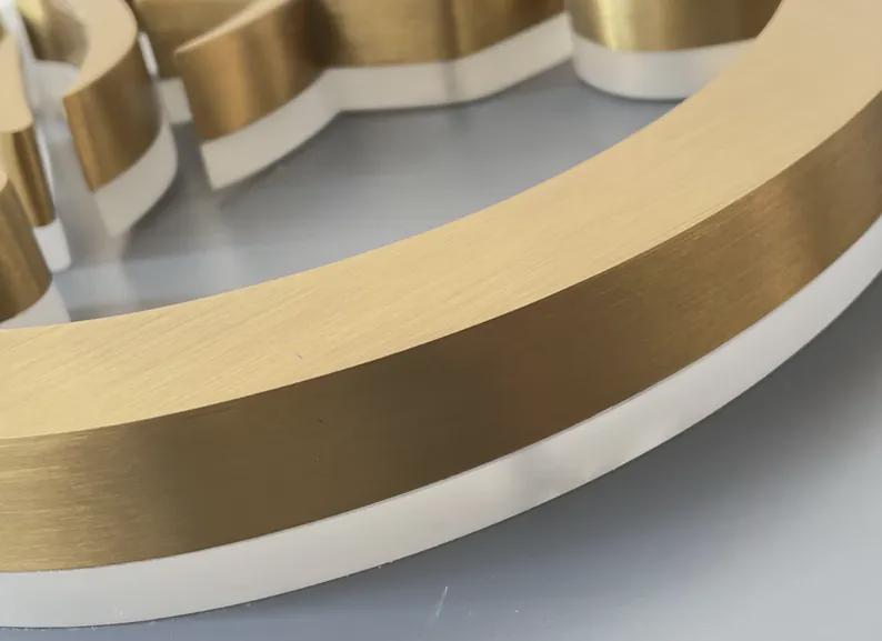 Custom LED Halo Backlit Gold Stainless Steel Logo Letters – Office & Reception Wall Display