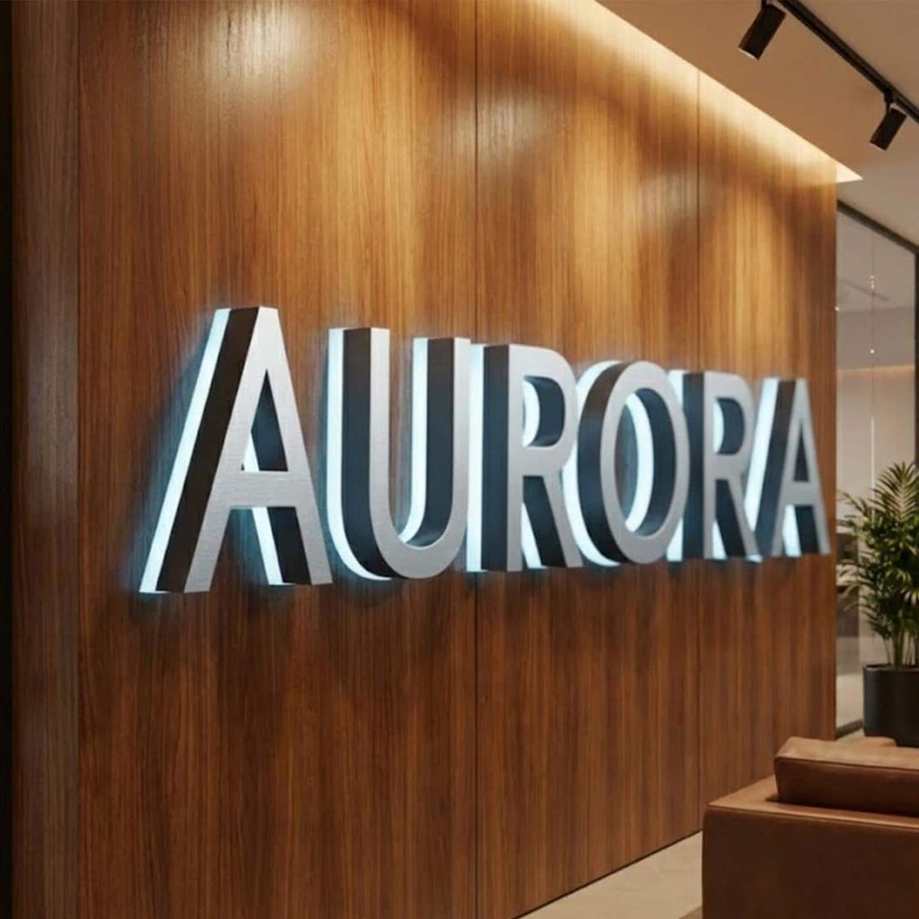 Custom LED Halo Backlit Waterproof Metal Logo Sign – Storefront, Office & Reception