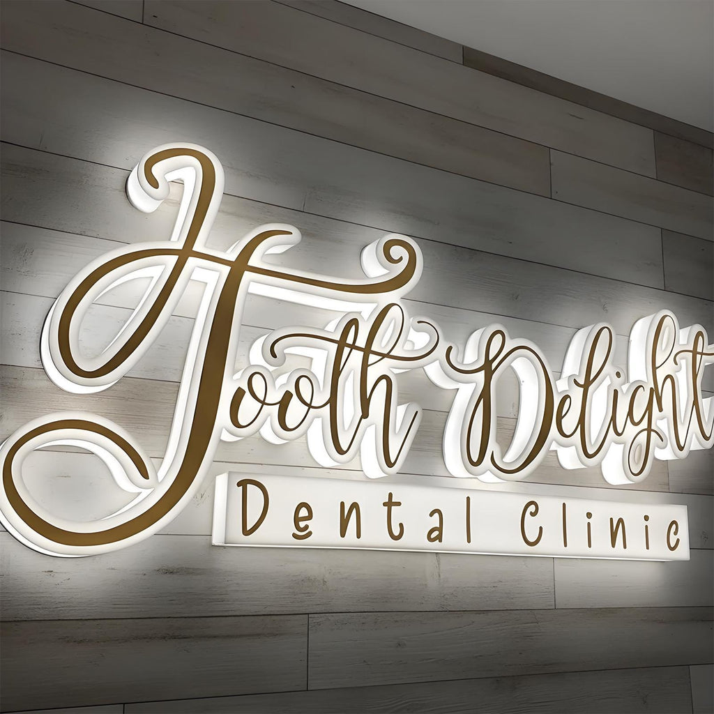 Secondary project example - custom champagne gold halo backlit logo signs