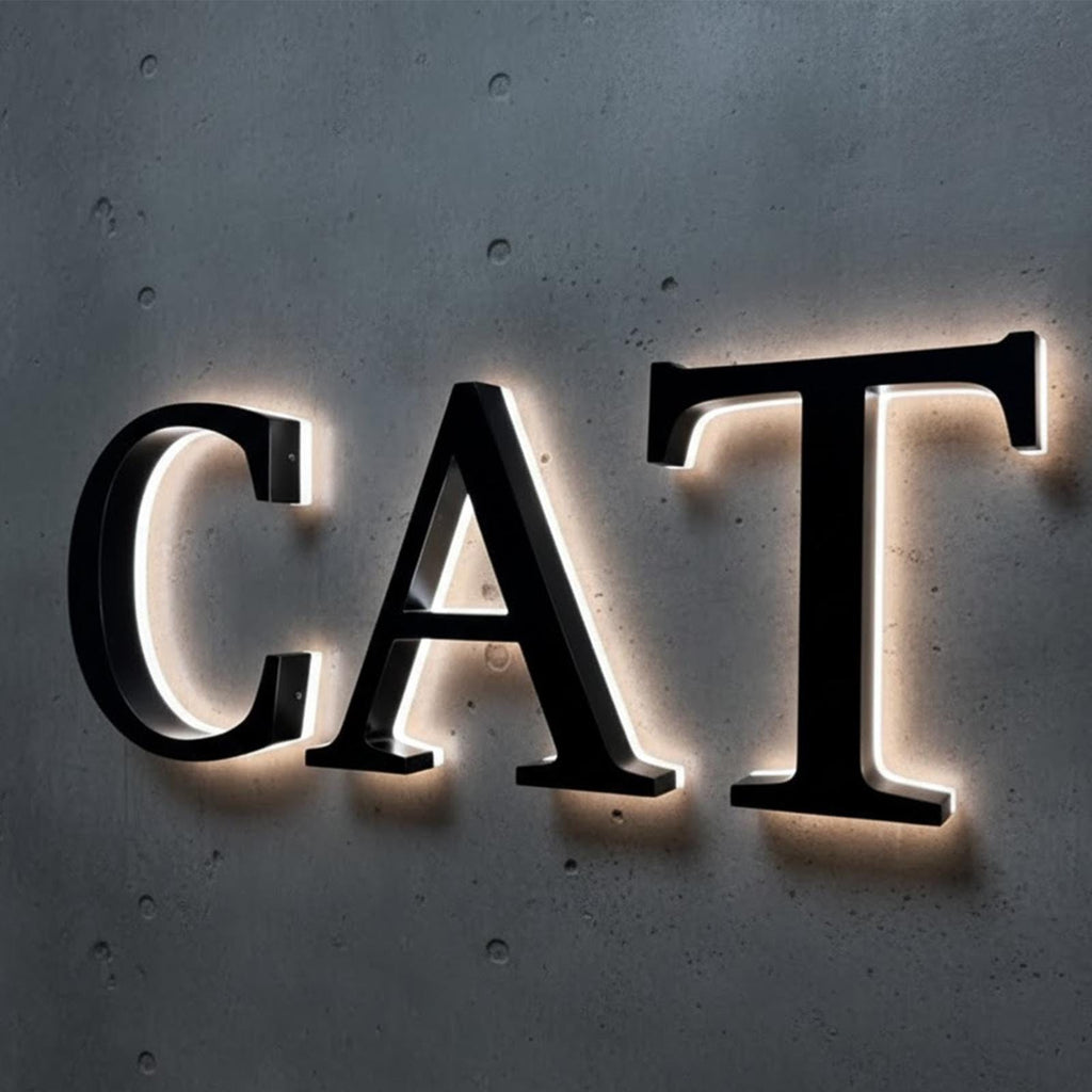 Supporting project view - custom gold stainless steel halo logo letters
