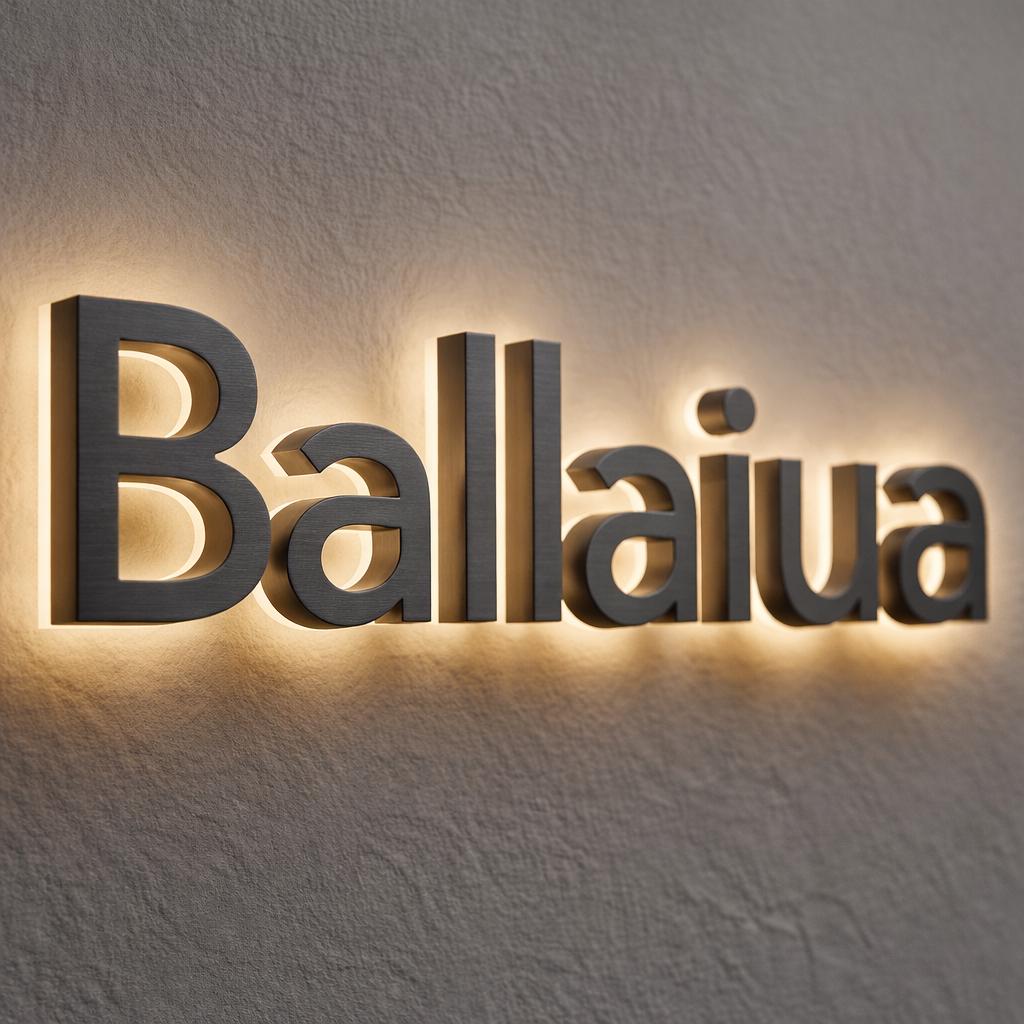 Supporting project view - custom gold stainless steel halo logo letters