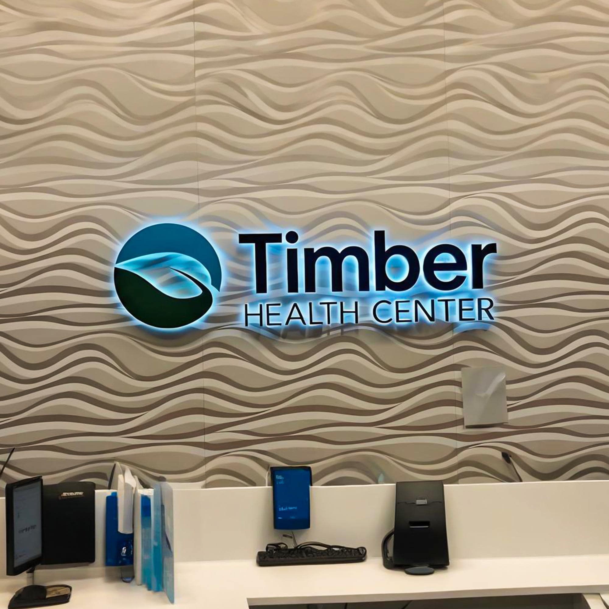 Supporting project view - custom salon, clinic, and office wall logo signs